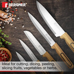 BERGNER Olive Garden Stainless Steel 6 Pcs Knife Set - Kitchen Knife Set of Chef Knife, Santoku Knife, Slicer Knife, Utility Knife, Paring Knife with Wooden Knife Block, Durable, Soft Touch Handle