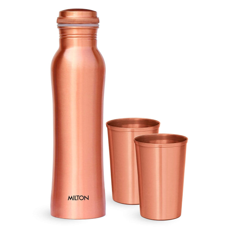 MILTON Copperas Gift Set of 2 bottles, 950ml with 2 pc Tumbler, 100% Pure Copper, BPA Free, Leak Proof, Office Bottle, Boosts Immunity, Supports Digestive & Liver Health, Ayurveda Inspired