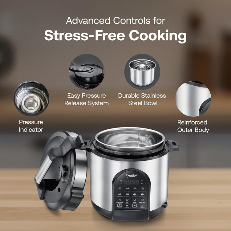 Prestige 6.0L Smart Cook Electric Cooker| 11 Pre-Set Indian Menu| Low Energy Consumption| Stainless Steel Bowl