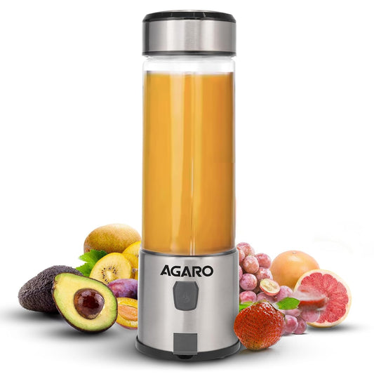 AGARO Galaxy Portable Blender for Smoothie & Milk Shakes, 450ml, USB Type C Rechargeable, 3000 mAh Battery, Mini Personal Blender for Home, Office, Gym, Travel. 126W, Stainless Steel Blade