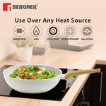 BERGNER Naturally Forged Aluminum 28cm (3 L) Wok, Marble Non-Stick Coating, Less Oil Use, Scratch Resistant and Durable, Soft Touch Handle, Easy to Clean - Induction Bottom, Free Non-Woven Trivet
