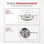 Vinod Grandior Triply Stainless Steel Cookware Set of 3 Pcs | 2.3 L Kadai (22 cm), 1.5 L Frypan (22 cm) with Common Lid | Event Heating, Less Oil Healthy Cooking, Induction & Gas Compatible