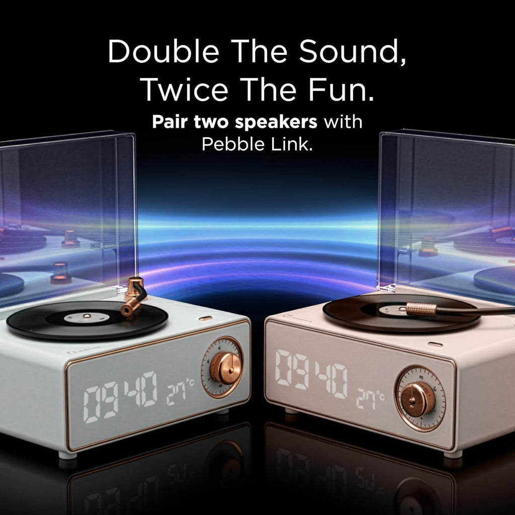 Pebble Newly Launched Disc Retro Bluetooth Speaker with Clock | Rotating Disk LP Design| 8W Sound | 1200mAh Battery | TypeC Charging | Premium Build - Pink