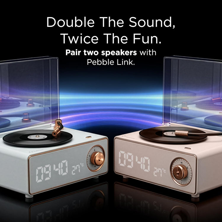 Pebble Newly Launched Disc Retro Bluetooth Speaker with Clock | Rotating Disk LP Design| 8W Sound | 1200mAh Battery | TypeC Charging | Premium Build - Pink