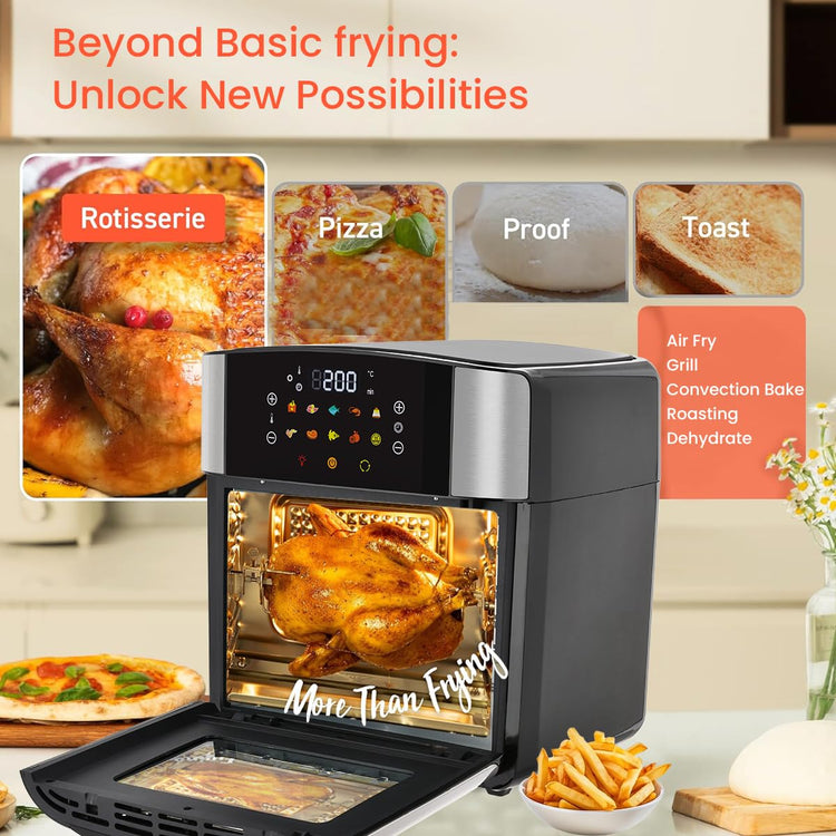 INALSA Air Fryer Oven|16L, 1800W|Stainless Steel Body12-in-1 Functions,Fry,Bake,Grill,Dehydrate,Roast& Reheat|10 Preset|Rotisserie & Convection|Dishwasher Safe Accessories|2Yr Warranty,Aero Crisp 16