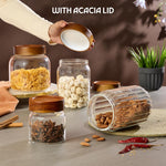 Borosil Glass Jar with Acacia Wood Lid | Borosilicate Glass Storage Jar for Dry Fruits, Spices & Snacks | Airtight Glass Container for Kitchen & Pantry (Tallwood, 600 ml)