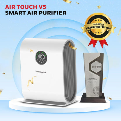 Honeywell New Launch Air Purifier for Home, 4-stage filtration, Covers 589 sq.ft,H13 HEPA Filter, WiFi App&Voice Control, Filter Life Upto 9000 Hrs, Removes 99.99%PM2.5, AQI LED Display - Air Touch V5