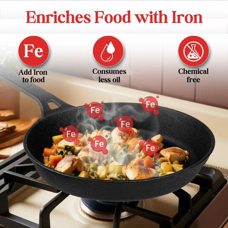 Vinod Legacy Pre Seasoned Cast Iron/Loha Frypan - 22 cm | Naturally Non Stick Skillet Pan for Frying | 100% Pure | Toxin Free, Enamel Free | Rust Proof | Gas Base