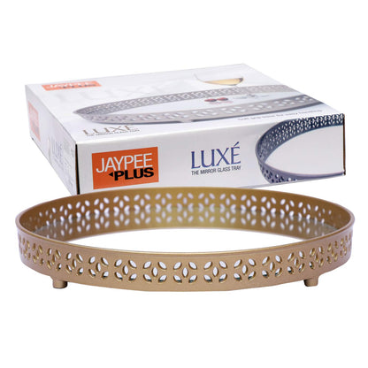 Jaypee Plus Luxe 4 Jar Dry Fruit & Snacks Storage Container Set of 4 Pcs | BPA Free & Airtight Silicone Seal Lid with Mirror Glass Tray | Durable & Break Resistant 500 ml, Golden Transparent