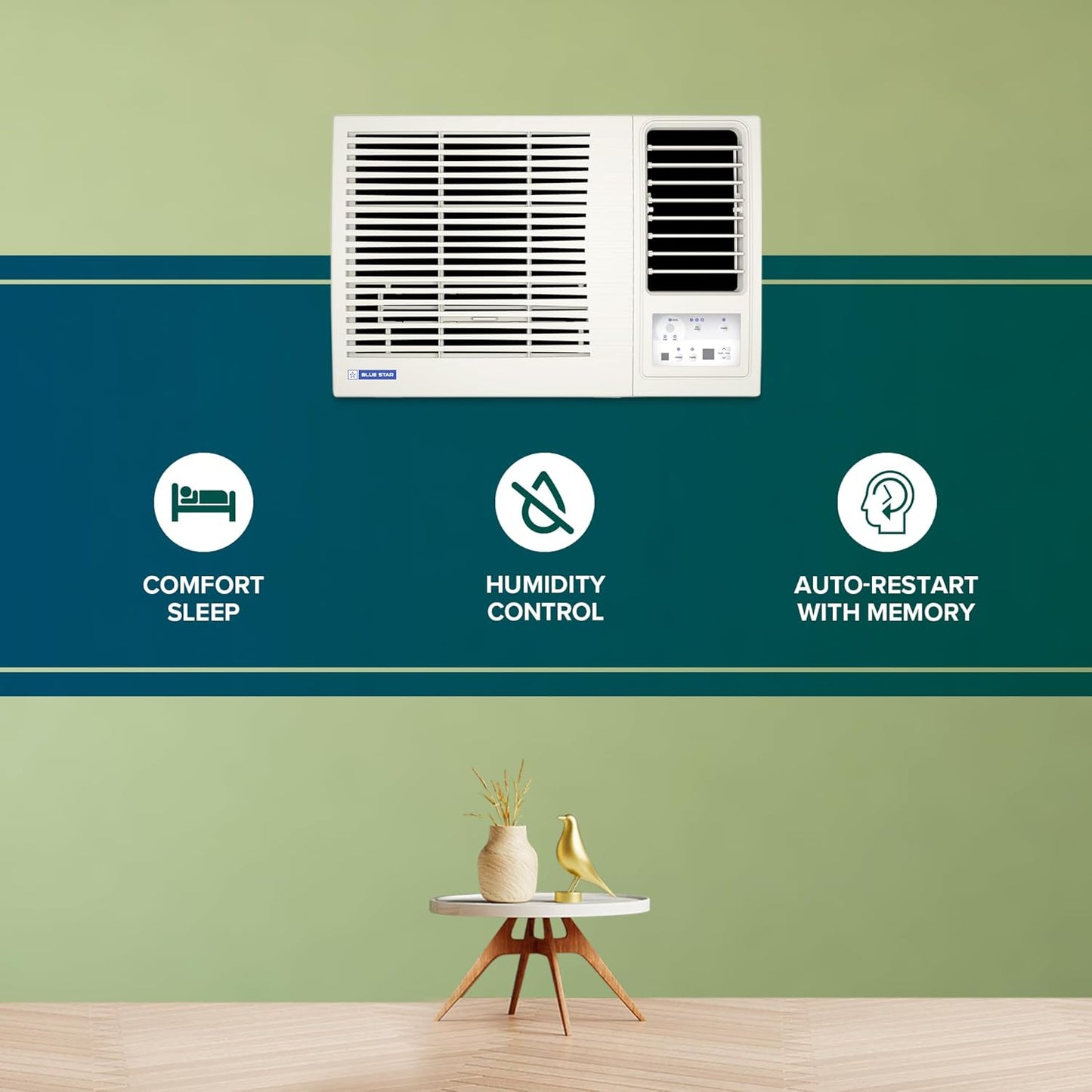 Bluestar 1 Ton 3 Star Fixed Speed Window AC (Copper, Turbo Cool, Fan Modes-Auto/High/Medium/Low, Hydrophilic Blue Fins, Dust Filters, Self-Diagnosis, 2024 Model, WFD312L, White)