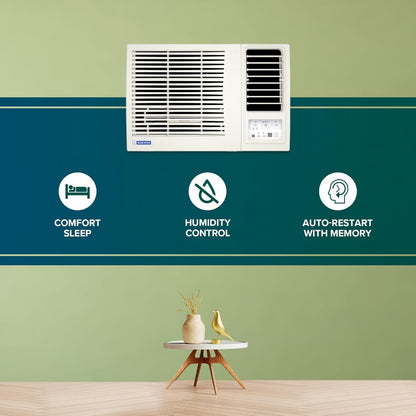 Bluestar 1 Ton 3 Star Fixed Speed Window AC (Copper, Turbo Cool, Fan Modes-Auto/High/Medium/Low, Hydrophilic Blue Fins, Dust Filters, Self-Diagnosis, 2024 Model, WFD312L, White)