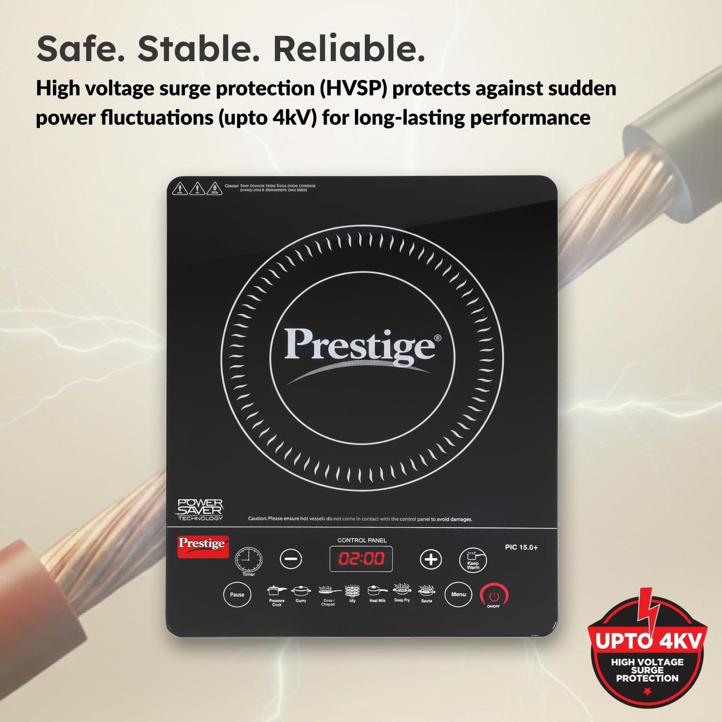 Prestige PIC 15.0 Plus 1900 Watts Induction Cooktop | 4KV Surge Protection | 7 Preset Indian Menu Options with Timer | Touch Button | Easy to Clean | Black | 1Y Warranty | BIS