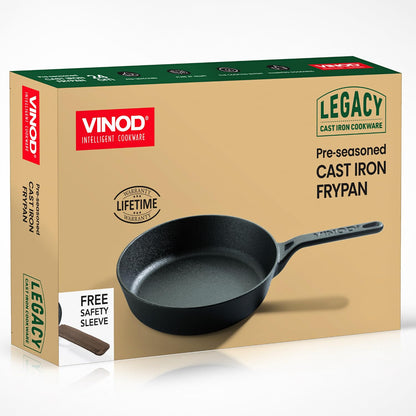 Vinod Legacy Pre-Seasoned Cast Iron Frypan - 20 cm | Non-Toxic | Enamel-Free & Coating-Free | Gas Compatible | Black