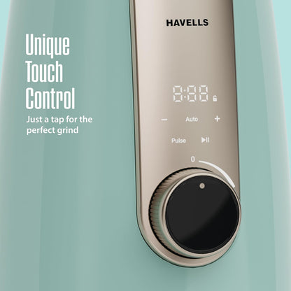 Havells CRAFT Mixer Grinder | Perfect Grinding Mode | Unique Touch Control | Lifetime Warranty on Motor | Powerful 800 W BLDC Motor | 50% Quieter Performance(Blue & Gold)