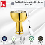 FNS Basil Stainless Steel Bowls Set with 6 Bowls and 6 Spoons for Ice Cream/Pudding/Dessert | Fancy Serving Bowls for Snacks (Gold)