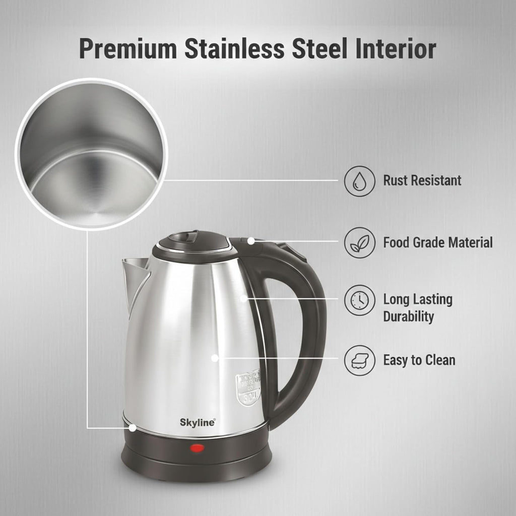 Skyline 1.8L Electric Kettle, 1500W Rapid Heating, Silver VTL-5006