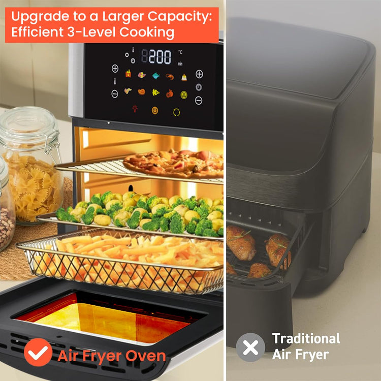 INALSA Air Fryer Oven|16L, 1800W|Stainless Steel Body12-in-1 Functions,Fry,Bake,Grill,Dehydrate,Roast& Reheat|10 Preset|Rotisserie & Convection|Dishwasher Safe Accessories|2Yr Warranty,Aero Crisp 16