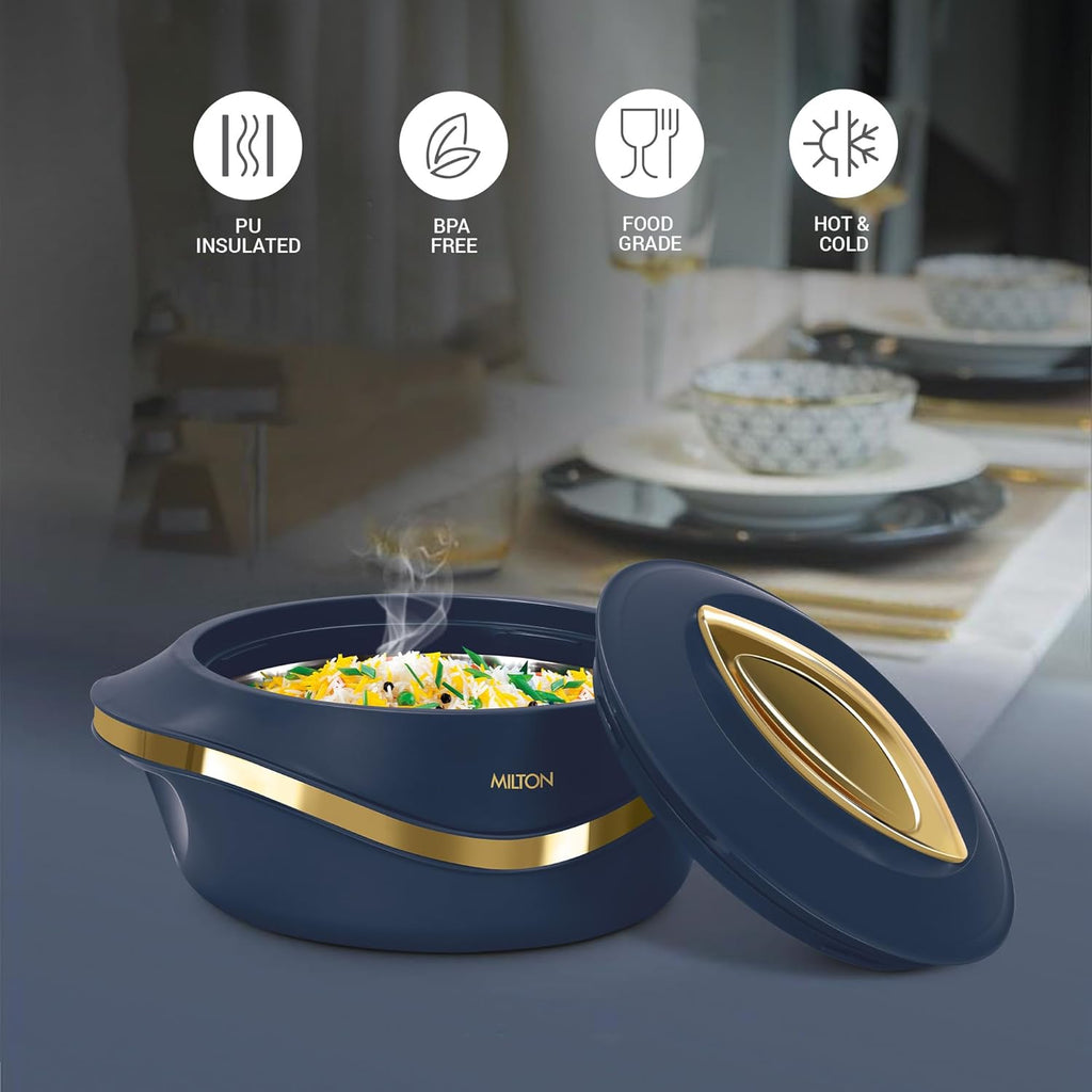 MILTON Pearl Inner Stainless Steel Jr. Casserole Set of 3 (455 ml, 860 ml, 1270 ml), Blue
