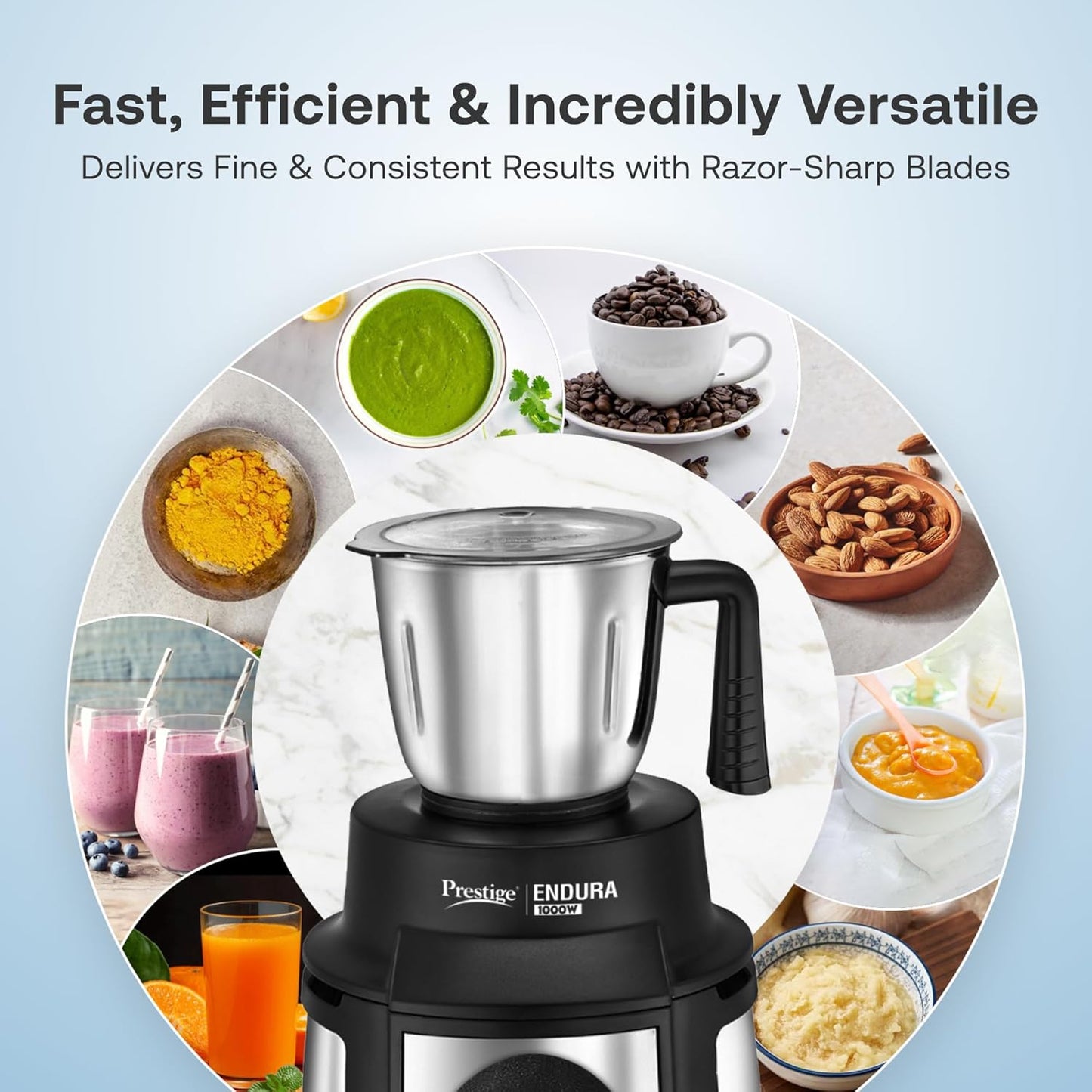 Prestige Endura 1000W Mixer Grinder 6 Jars (Black & Silver)