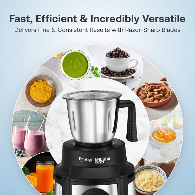 Prestige Endura 1000W Mixer Grinder 6 Jars (Black & Silver)