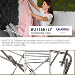 Vasnam Stainless Steel Floor Cloth Dryer Stand Butterfly Design | 25 Rods 3-Tier Foldable Laundry Drying Rack with Wheels | Heavy Duty Rustproof Clothes Stand for Home