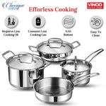 Vinod Classique Deluxe Stainless Steel Cookware Set of 4 pcs/Saucepan, Saucepot, Kadai and Frypan/Steel Utensils Cooking Set for Kitchen, Heavy Induction Bottom - 2 Year Warranty