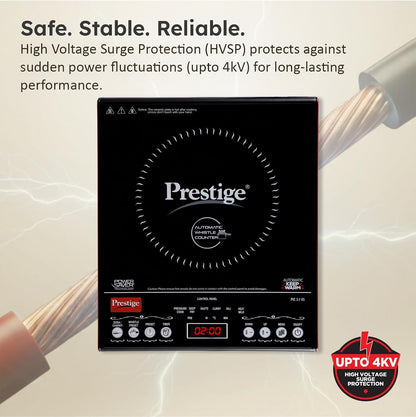 Prestige PIC 3.1 V3 2000 Watts Induction Cooktop | Patented Automatic Whistle Counter | 4KV Surge Protection | 7 Preset Indian Menu Options With Timer | Touch Button | Black | 1Y Warranty | BIS