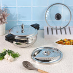 Vinod Magic Stainless Steel Smart 3 in 1 Pressure Cooker 3.5 Litre | 5mm Thick Base | All in One Cooker with Strainer & Glass Lid | Induction and Gas Base | ISI certified | 2 Years Warranty