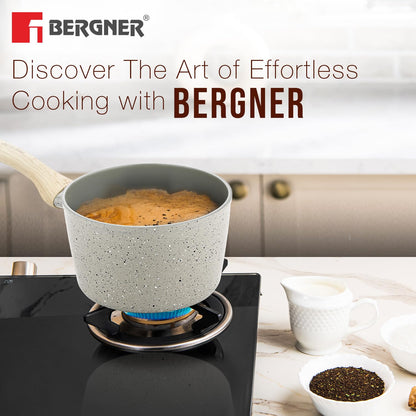 Bergner Naturally Ceramic Forged Aluminium 16cm (1.8 Liters) Saucepan with Soft Touch Handle and Flat Glass with Steam Vent, Ceramic Coated Sauce Pan, Healthy - Induction Bottom and Gas Stove Ready