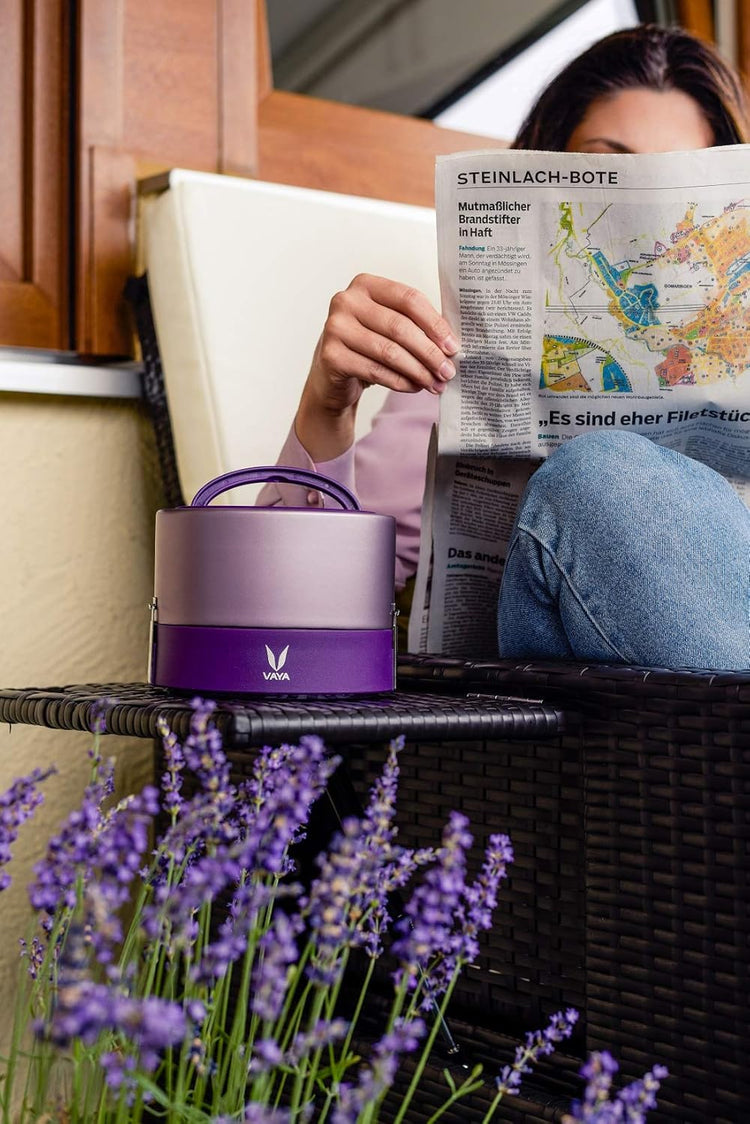 VAYA TYFFYN Lunch Box for Kids for School, Polished Stainless Steel Tiffin Box Without BagMat, 600ml Insulated Tiffin Box for Office for Men with 2 Containers, Hot Lunch Box for Boys, Purple