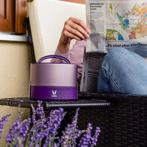 VAYA TYFFYN Lunch Box for Kids for School, Polished Stainless Steel Tiffin Box Without BagMat, 600ml Insulated Tiffin Box for Office for Men with 2 Containers, Hot Lunch Box for Boys, Purple