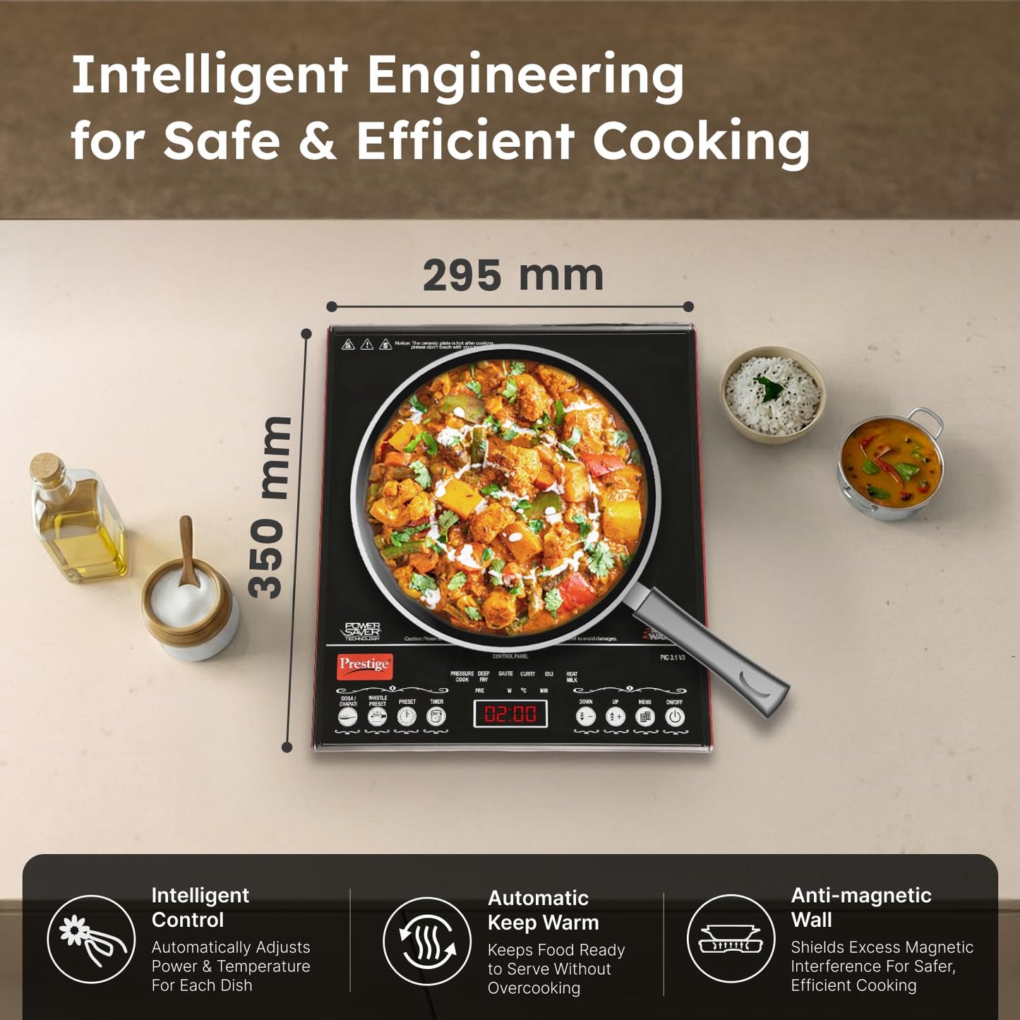 Prestige PIC 3.1 V3 2000 Watts Induction Cooktop | Patented Automatic Whistle Counter | 4KV Surge Protection | 7 Preset Indian Menu Options With Timer | Touch Button | Black | 1Y Warranty | BIS