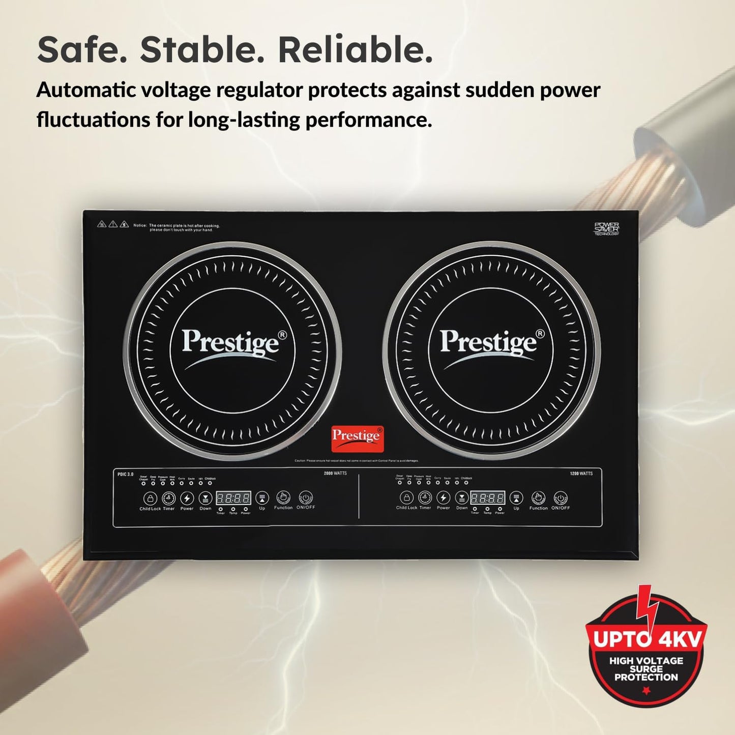 Prestige PDIC 3.0 Double Induction Cooktop(3200W, Black, 2 Burner Induction Stove)