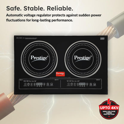 Prestige PDIC 3.0 Double Induction Cooktop(3200W, Black, 2 Burner Induction Stove)