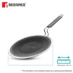 BERGNER Hi-Tech Giro Triply Stainless Steel 28cm Roti Tawa, Honeycomb Mesh Non-Stick Coating, PFOA Free, Even Heat Distribution, Sturdy and Durable Stay Cool Handle - Induction and Gas Stove Ready