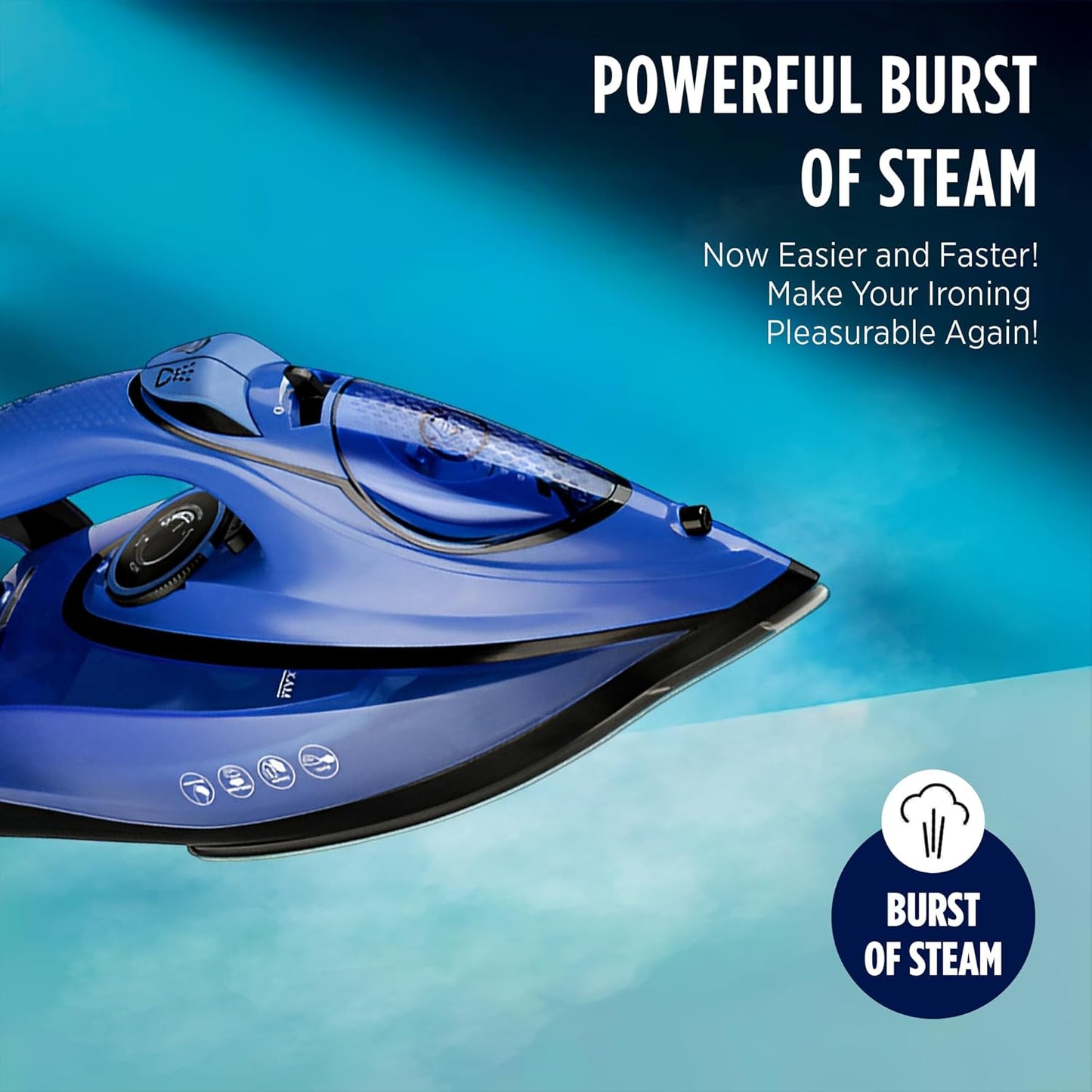 Warmex 2200W No knob Automatic Steam Cloth Iron No Burn Guaranteed with Smart Perfect Care Temperature Control | Heavy Duty Press Ironing Clothes for Home & Travel, Auto Cleaning & Shut Off Sensor-Blue