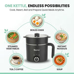 Skyline Multi-Purpose Electric Kettle with Steamer and Egg Boiler, 1.5L, 600W, Temperature Control, VTL-9091 (Black)