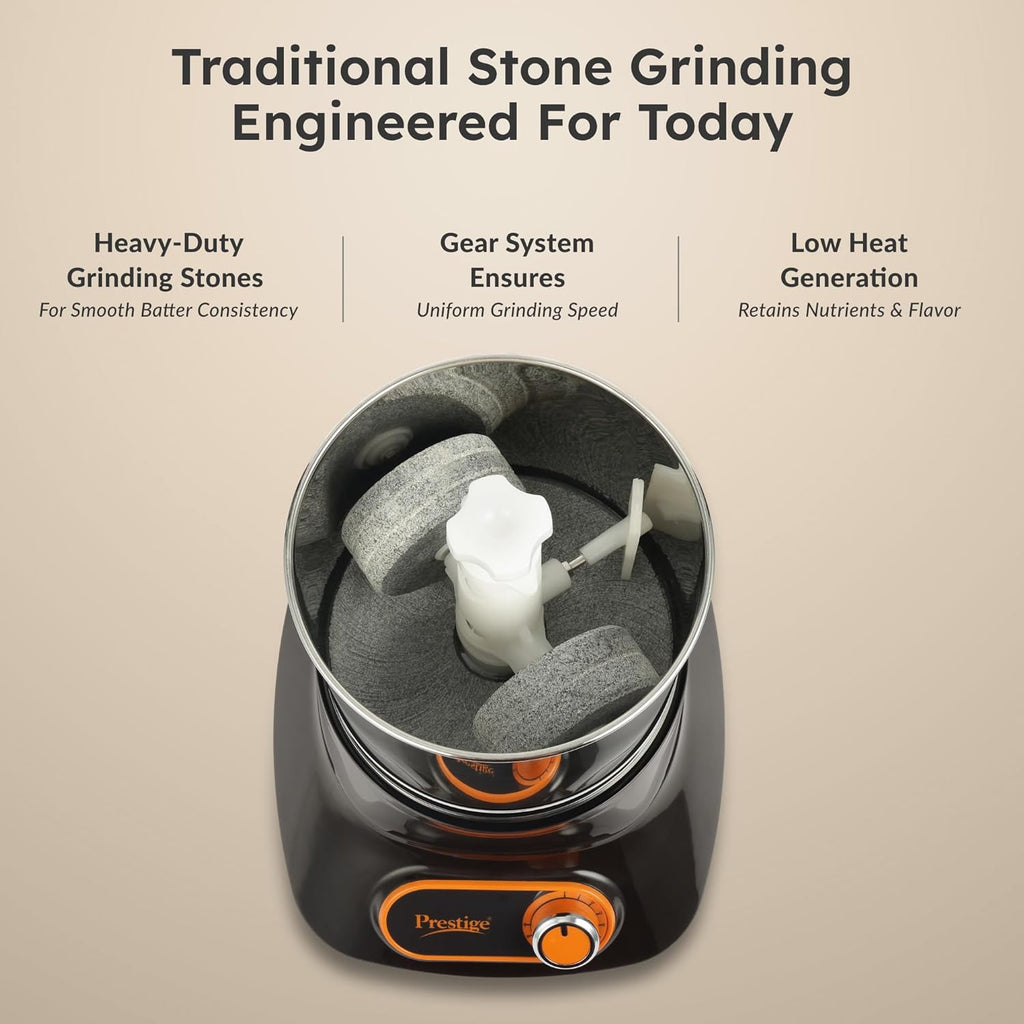 Prestige Vertical PVG 1.5 Wet Grinder with Stainless Steel Drum 200 W, 1.5 L (Black & Orange)
