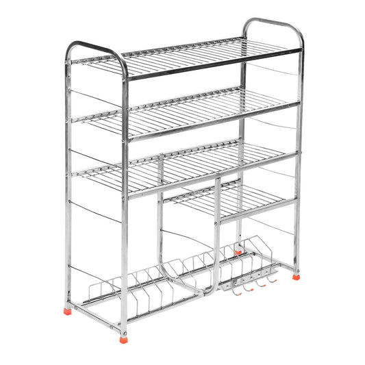 Stainless Steel 5 Shelf 31x30 inches Wall Mount Kitchen Utensils Rack | Dish Rack with Plate & Cutlery Stand | Modular Kitchen Storage Rack | Kitchen Organizer
