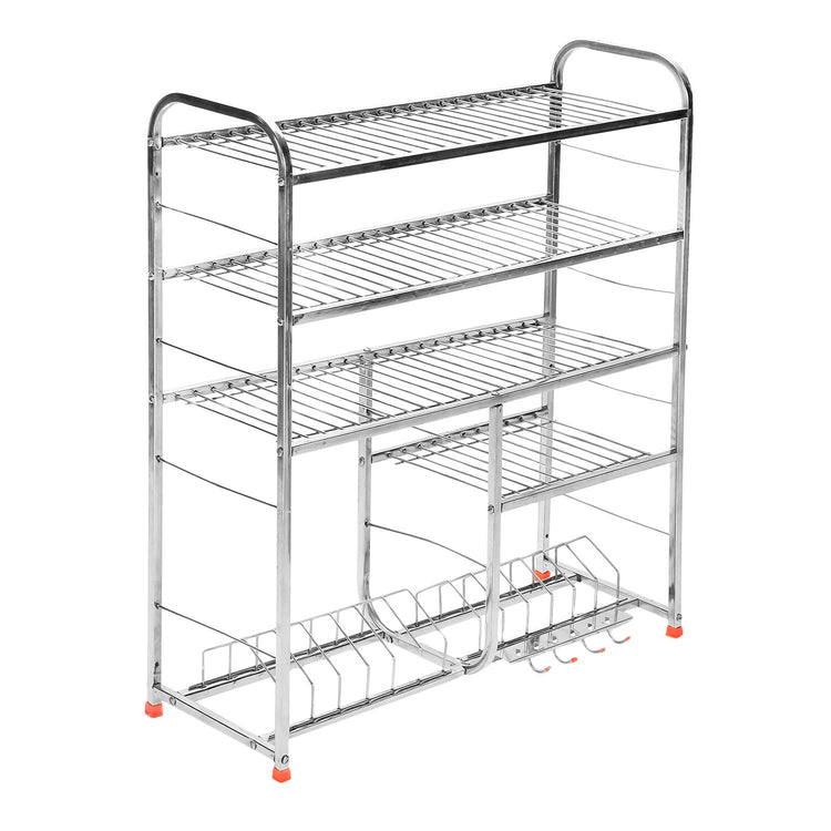 Stainless Steel 5 Shelf 31x30 inches Wall Mount Kitchen Utensils Rack | Dish Rack with Plate & Cutlery Stand | Modular Kitchen Storage Rack | Kitchen Organizer