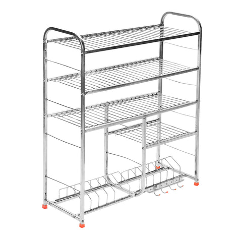Stainless Steel 5 Shelf 31x30 inches Wall Mount Kitchen Utensils Rack | Dish Rack with Plate & Cutlery Stand | Modular Kitchen Storage Rack | Kitchen Organizer