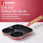 BERGNER Excalibur Lightweight Cast Iron 18cm Breakfast Pan, Sturdy Wooden Handle, Non-Stick Coating, PFAS Free, Perfect Heat Distribution, Elegant Design - Induction Compatible (Pink)