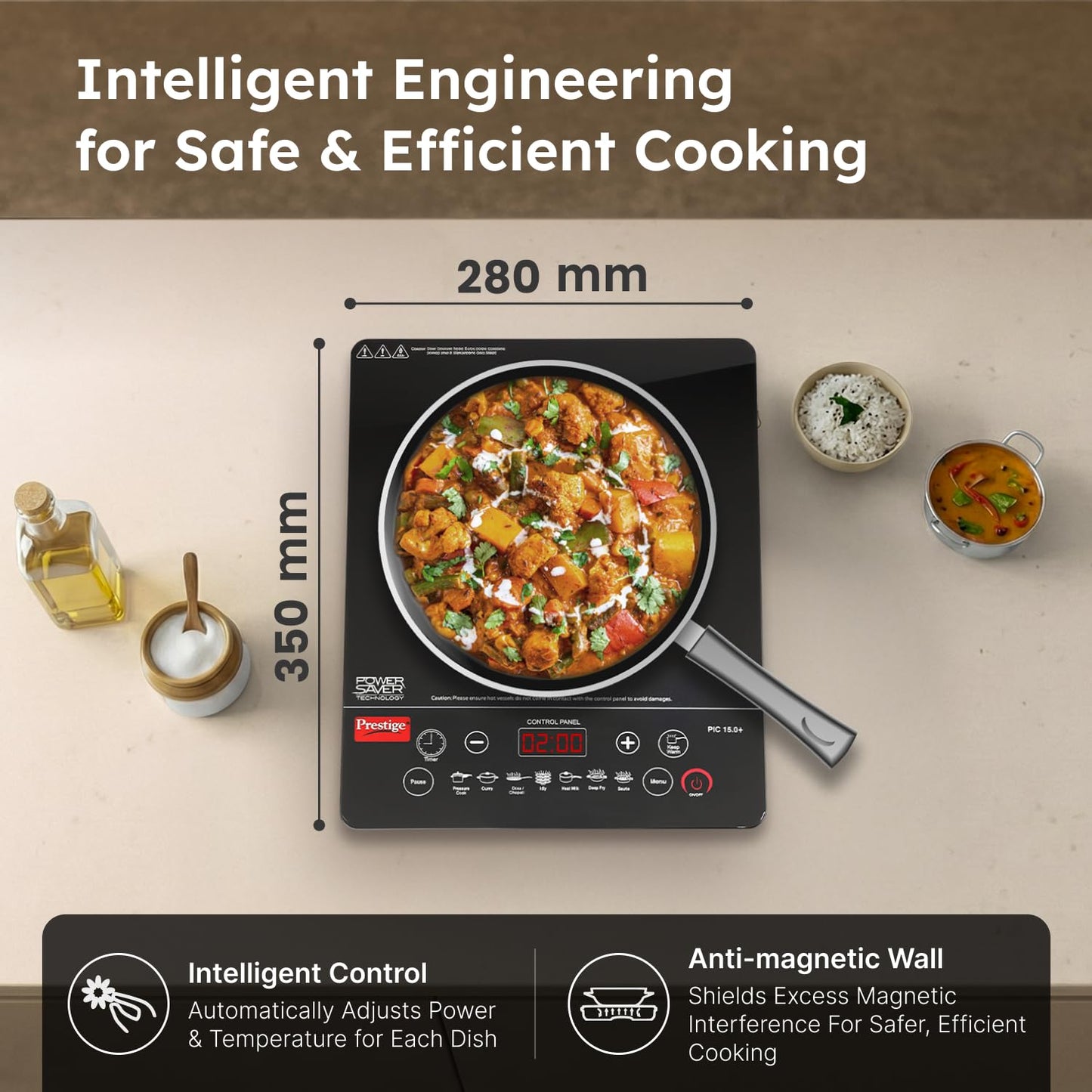 Prestige PIC 15.0 Plus 1900 Watts Induction Cooktop | 4KV Surge Protection | 7 Preset Indian Menu Options with Timer | Touch Button | Easy to Clean | Black | 1Y Warranty | BIS