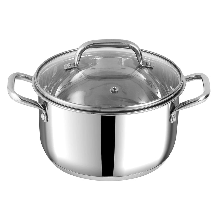 Vinod Mainz Stainless Steel Cookware Set of 3 | 1.2, 2 and 2.7 Litre Saucepot with Glass Lid | SAS Bottom | Biryani Pot | Induction and Gas Base | 2 Year Warranty - Silver