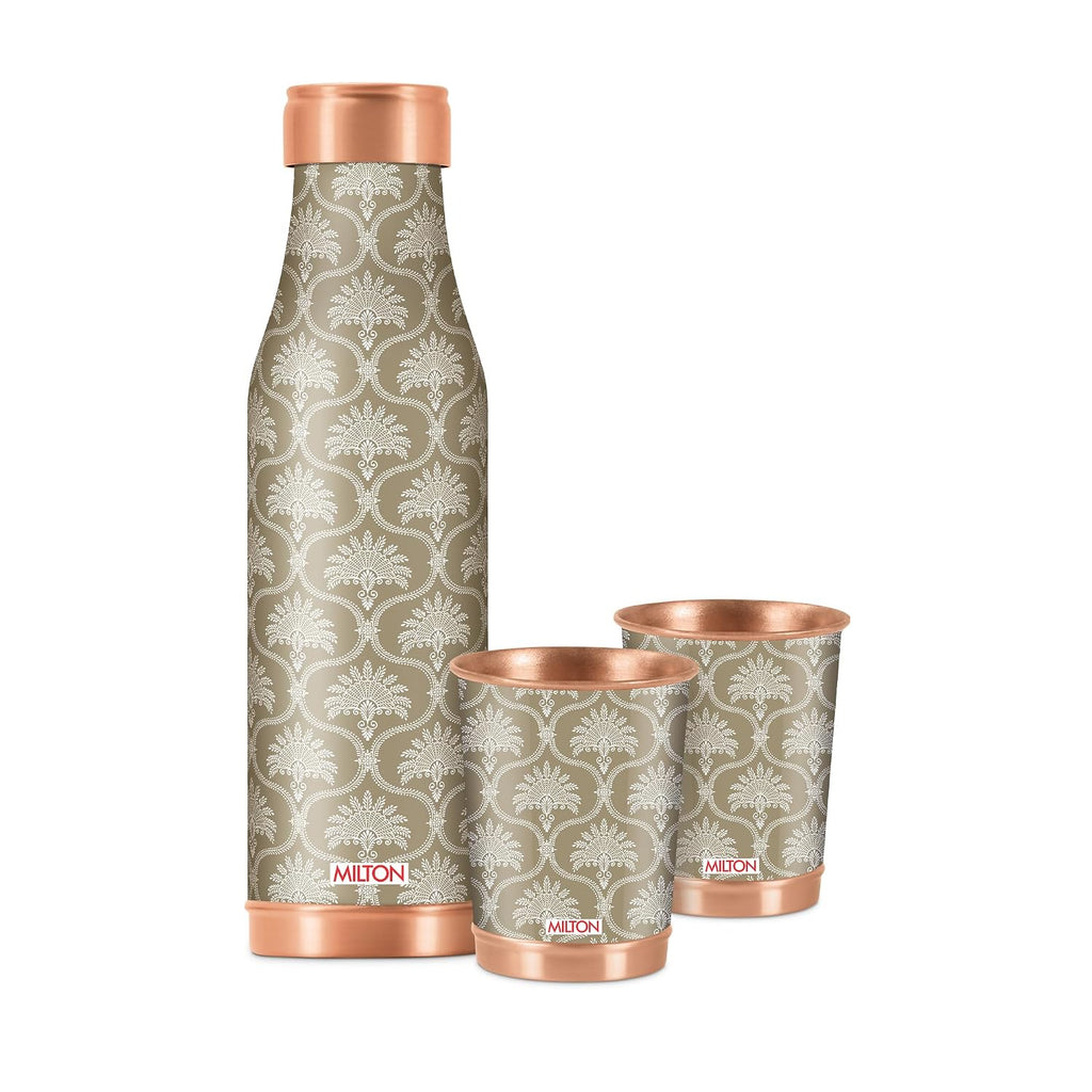 MILTON Amaya Copper Drinkware Gift Set, 99.9% Pure Copper Water Bottle 850 ml each,2 Tumbler 280 ml each, Leak-Proof Design,Ayurveda Health Benefits, Boosts Immunity, Heart Health & Anti-Aging, Royal