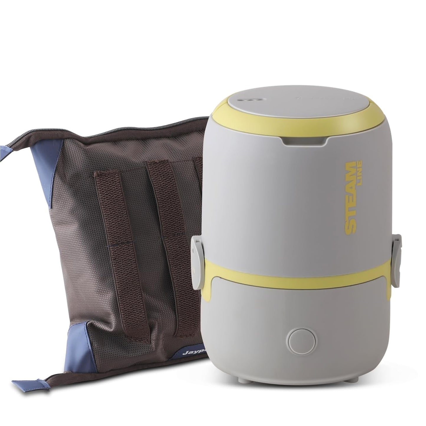 Jaypee Plus Steamline Electric Lunch Box Stainless Steel containers 300X3 ml with Bag, Power Cord & Measuring Cup Lunch Box for Offfice Reheat Food in 15 Minute Auto Cut steam Technology,Grey Yellow