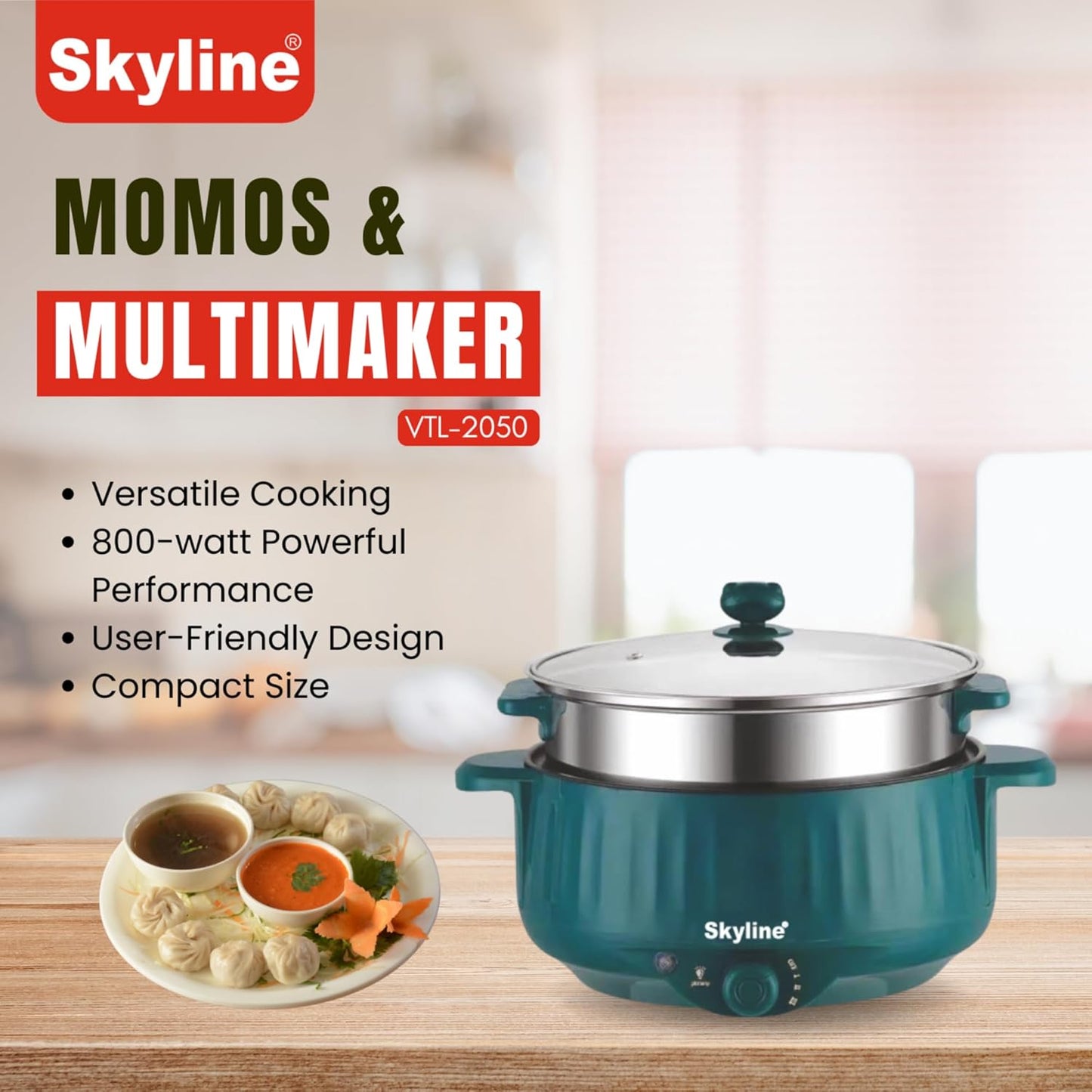 Skyline Momos & Multimaker, 800W Versatile Cooking Appliance for Dumplings, Pancakes, and More