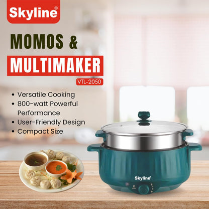 Skyline Momos & Multimaker, 800W Versatile Cooking Appliance for Dumplings, Pancakes, and More