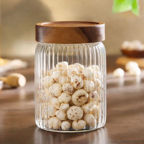Borosil Glass Jar with Acacia Wood Lid | Borosilicate Glass Storage Jar for Dry Fruits, Spices & Snacks | Airtight Glass Container for Kitchen & Pantry-600ml