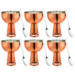 FNS Basil Stainless Steel Bowls Set with 6 Bowls and 6 Spoons for Ice Cream/Pudding/Dessert | Fancy Serving Bowls for Snacks (Rose Gold)